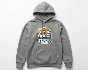 Mykonos Pull-over Hoodie Die-Cut City Skyline Landmark Design Personalize it with Your Name Customize Hoodie