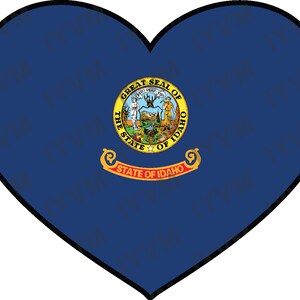 Etiqueta engomada del corazón de la bandera del estado de Idaho EE. UU. Estado de Idaho Boise The Gem State Gem of the Mountains Little Ida / Spud State