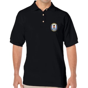 USS Sterett DDG-104 Black Polo Shirt Logo Printed on Left Chest