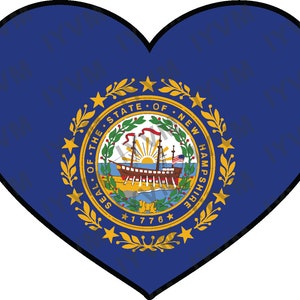 State of New Hampshire Flag Heart Sticker Decal  USA New Hampshire State  Concord  The Granite State  The Live Free or Die State