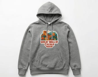 Great Wall of China Pull-over Hoodie Die-Cut City Skyline Landmark Design Personalize it with Your Name Customize Hoodie