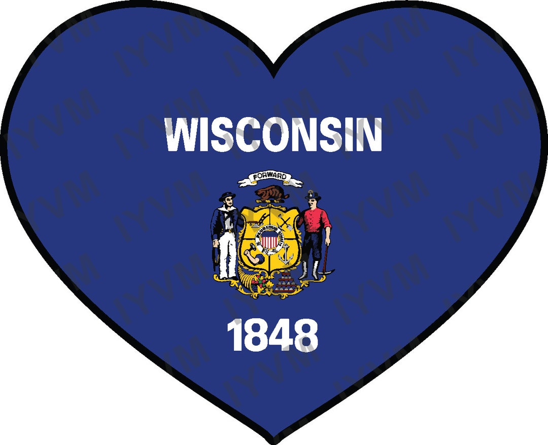 Wisconsin Madison Sticker State of Wisconsin Flag Heart Sticker Decal USA Wisconsin State Madison ...
