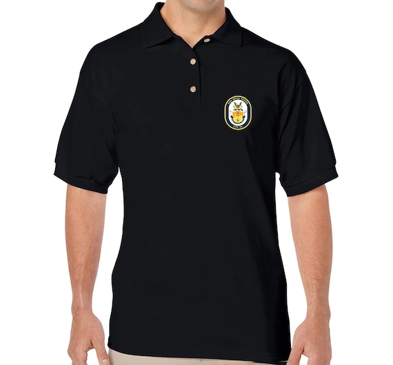 USS Mesa Verde LPD-19 Black Polo Shirt Logo Printed on Left