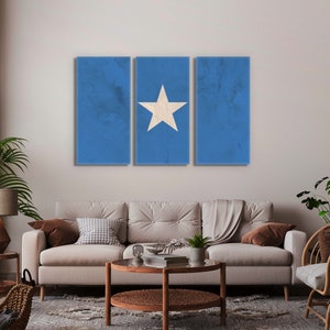Somalia Flag Canvas Print Wall Art - 3 Panel Split Triptych or Single Panel