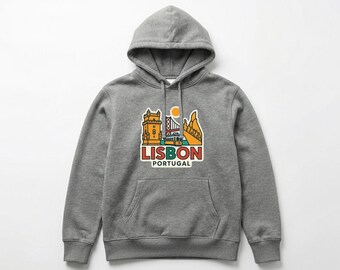 Lisbon Pull-over Hoodie Die-Cut City Skyline Landmark Design Personalize it with Your Name Customize Hoodie