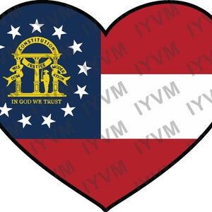 State of Georgia Flag Heart Sticker Decal  USA Georgia State  Atlanta  The Peach State  Cracker State / Empire State of the South