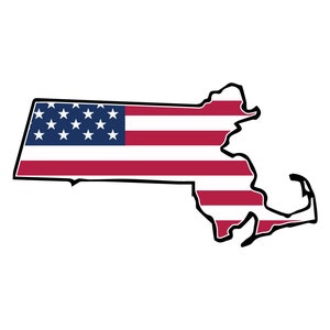 May include: An outline of the state of Massachusetts with the American flag design inside.