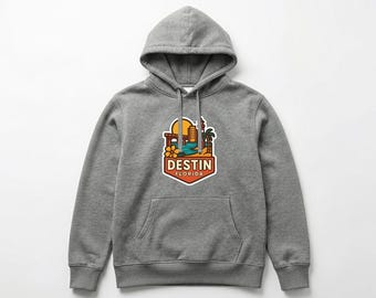 Destin Pull-over Hoodie Die-Cut City Skyline Landmark Design Personalize it with Your Name Customize Hoodie