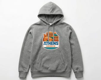 Athens Greece Pull-over Hoodie Die-Cut City Skyline Landmark Design Personalize it with Your Name Customize Hoodie
