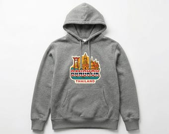Bangkok Pull-over Hoodie Die-Cut City Skyline Landmark Design Personalize it with Your Name Customize Hoodie