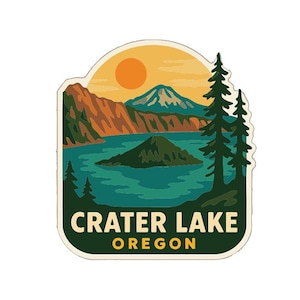 Calcomanía de vinilo troquelada del lago Crater de Oregón, diseño emblemático simbólico