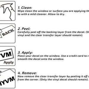 step-by-step instructions for applying and removing a vinyl decal on a window.