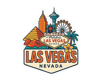 Calcomanía de vinilo troquelada de Las Vegas con diseño de silueta de ciudad.