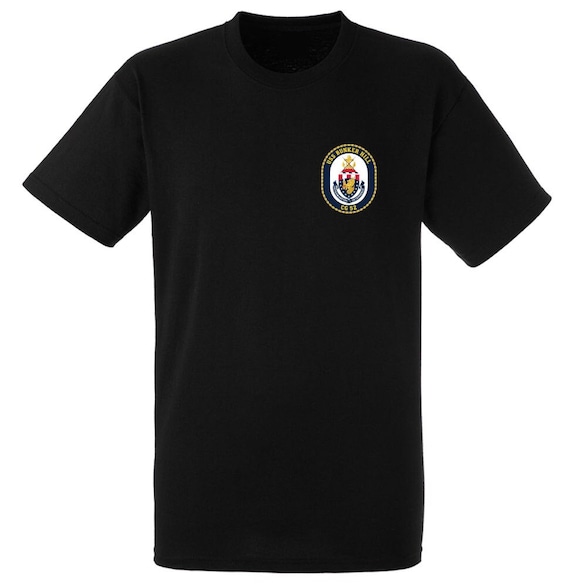 CG-52 USS Bunker Hill Black Short Sleeve Tee Shirt Badge Printed