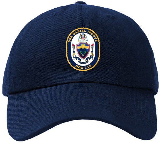 USS DANIEL INOUYE DDG 118 帽子 USS Daniel Inouye DDG-118 Badge Baseball Cap Hat Hook & Loop