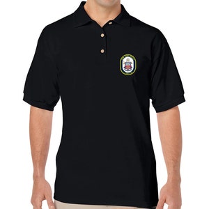 USS San Diego LPD-22 Black Polo Shirt Logo Printed on Left Chest