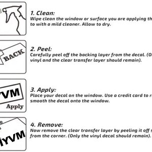 step-by-step instructions for applying and removing a vinyl decal on a window.