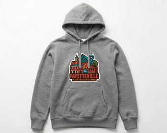 Fayetteville NC Pull-over Hoodie Die-Cut City Skyline Landmark Design Personalize it with Your Name Customize Hoodie