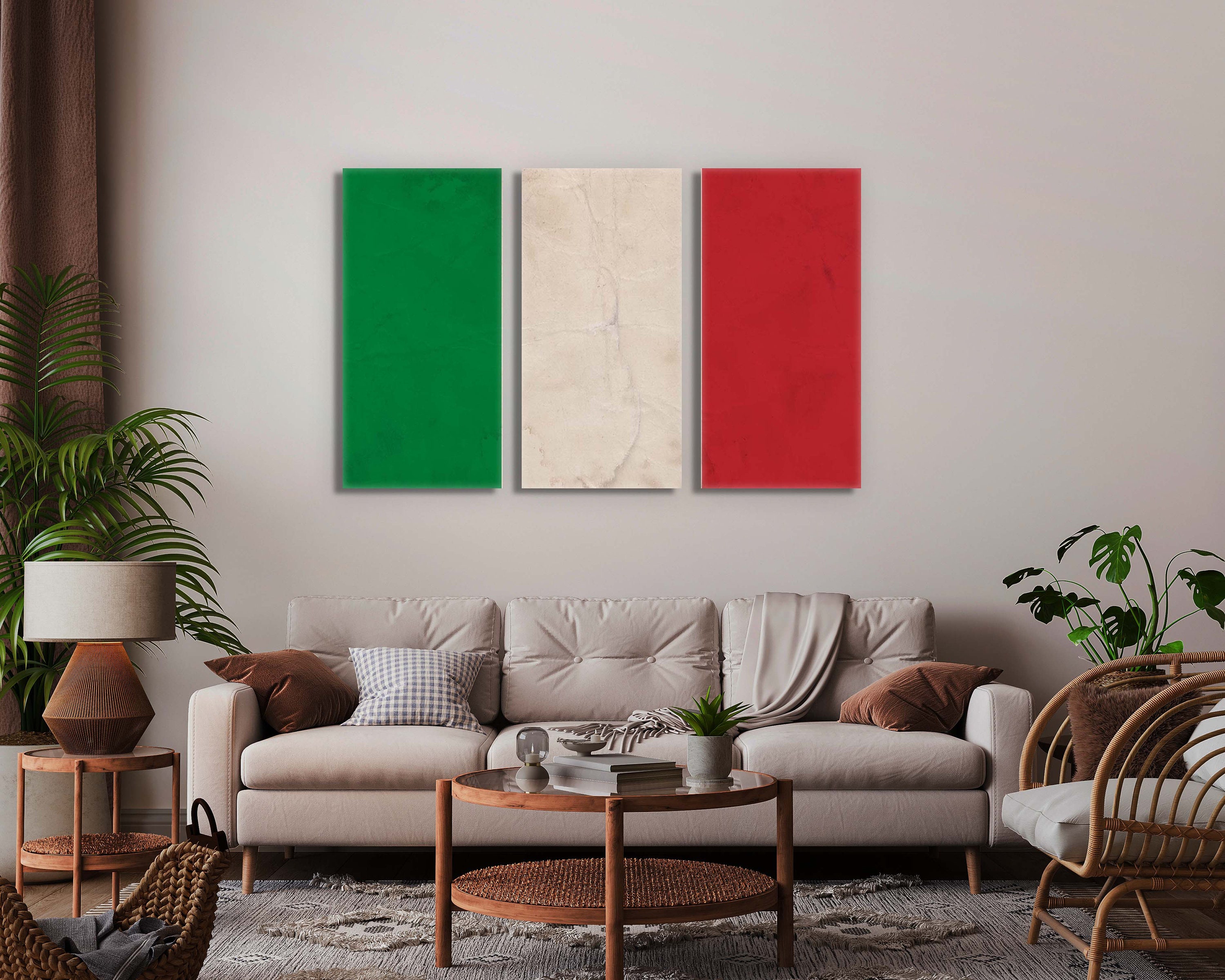 Italy Flag Canvas Print Wall Art - 3 Panel Split Triptych or Single Panel