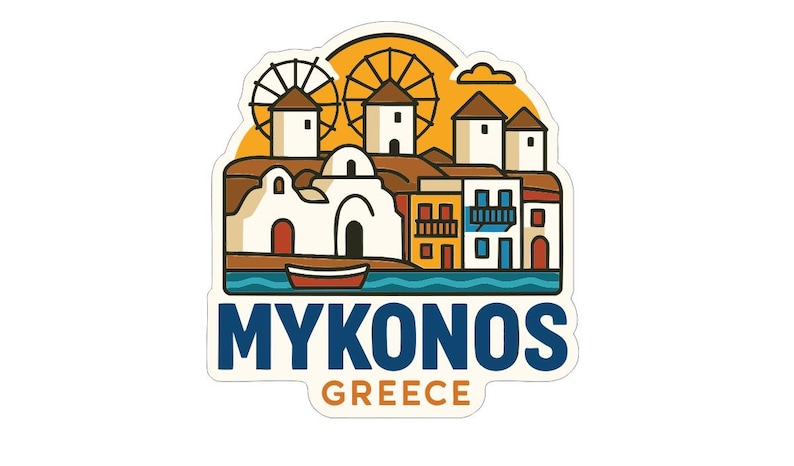 Greek Sticker Buildings Mykonos Greece Sticker Decal Vinyl Die-cut City Skyline Landmark Design ...