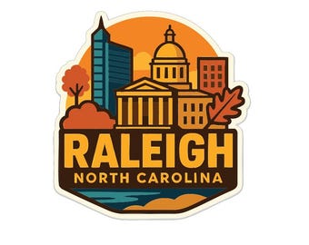 Adesivo in vinile fustellato Raleigh, Carolina del Nord, skyline della città, punto di riferimento, design