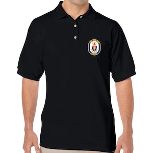 USS Ramage DDG-61 Black Polo Shirt Logo Printed on Left Chest