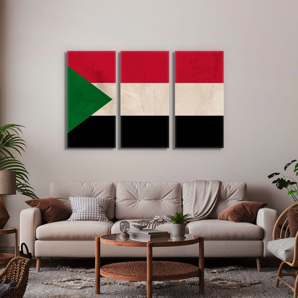 Sudan Flag Canvas Print Wall Art - 3 Panel Split Triptych or Single Panel