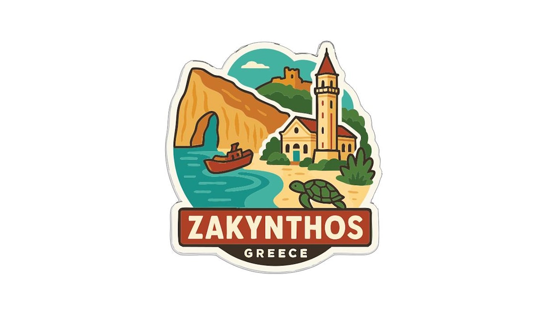 Vinilo Adhesivo De Zakynthos Grecia – Calcomanía Troquelada Con Skyline Y Monumento – Decoración Pared IYVM