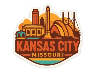 Naklejka winylowa z wycinanym motywem panoramy miasta w Kansas City w stanie Missouri