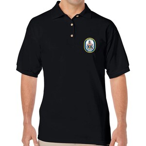 USS Shiloh CG-67 Black Polo Shirt Logo Printed on Left Chest