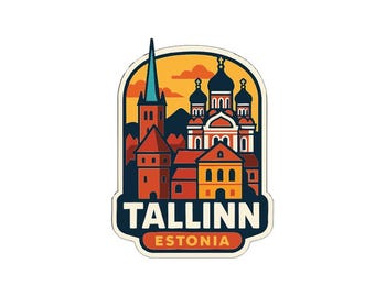 Stickersticker Tallinn, Estland, vinyl gestanst, skyline monumentaal ontwerp