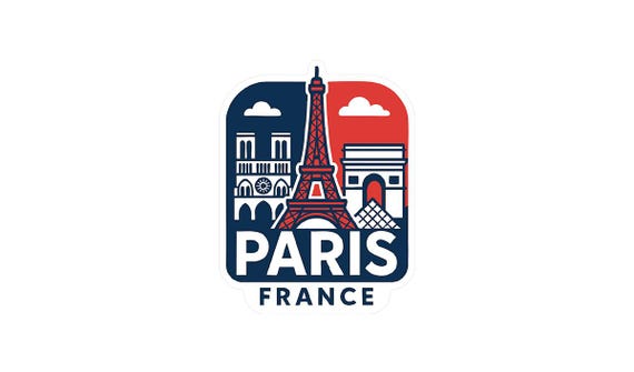 Pack De 5 Autocollants Paris - Tour Eiffel Et Skyline - Vinyle 8cm (France)