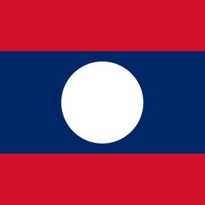 May include: The flag of Laos features three horizontal bands of red, blue, and red, with a white circle in the center of the blue band.