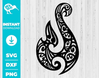 Maori Hook SVG, Polynesian Tribal Fish Hook Design, Koru Style