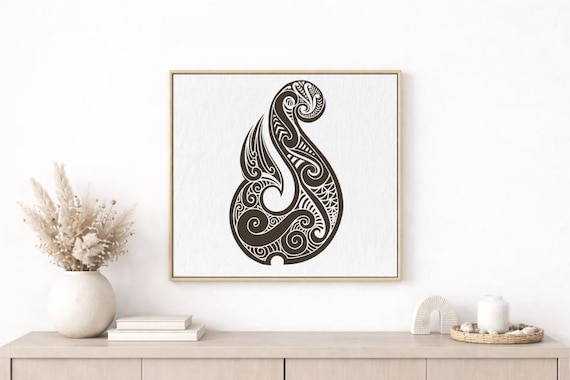 【Maori Fishing Hook】マオリ族　釣り針　トライバル　額装 Maori Hook SVG, Polynesian Tribal Fish Hook Art, Tattoo Style