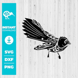 Fantail Svg, Uccello della Nuova Zelanda Svg, Arte degli uccelli Nz, Stampa Nz, Stampa neozelandese, Maori Svg, Modello Maori, Arte degli uccelli, Cricut Bird Svg File, Uccello