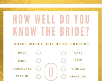 Bridal Shower Game - How Well Do You Know The Bride?