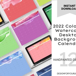 2022 Desktop Wallpaper/Hintergrund Kalender mit buntem Aquarell Design