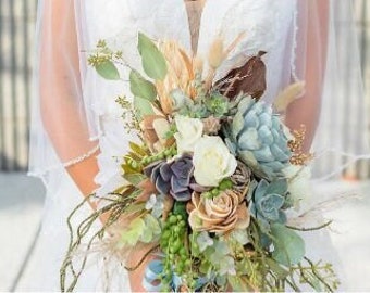 Succulent Bouquet/ Wedding Bouquet/ Unique bouquet/ sola wood/ dried naturals/ live succulents/ cascading bouquet/ cascade
