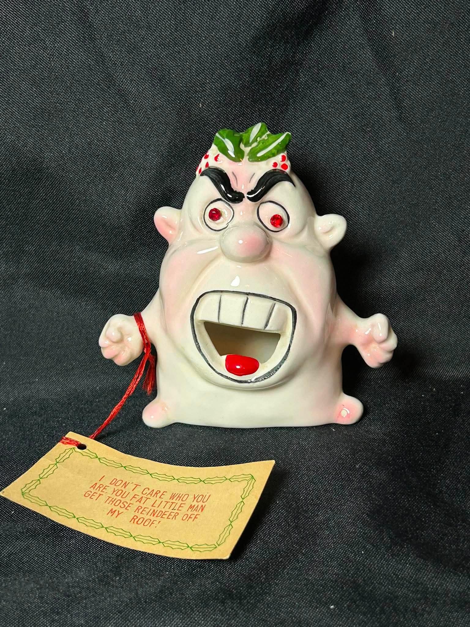 Vintage 1960s Kreiss Psycho Ceramics Christmas Bank Angry Man