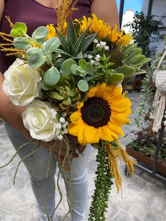 Succulent Sunflower Bouquet Wedding Bouquet Unique Bouquet