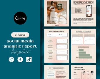 Social Media Analytic Report Editable Canva Template | For SMM, Business Owners, Virtual Assistant, Marketers, Freelancers
