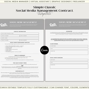 Simple Classic Contract Editable Canva Template Social Media Manager Virtual Assistant Marketer Freelancer Service Agreement Design Template