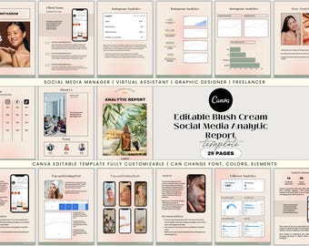 Social Media Analytic Report Editable Canva Template Social Media Manager Virtual Assistant Freelancer Analytic Audit Report Template
