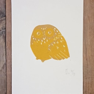 Chouette - Linocut printing, handmade - Series &quot;Nos animaux&quot;- Numbered and signed.