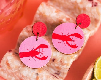 Aussie Lobster / Yabby Dangle Earrings - Pink & Red - Handmade Earrings - Women's Dangle Earrings