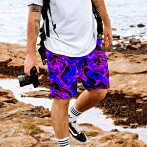 Ultra Fast Drying Acid Rain Swim Trunks for Men - Trippy Festival Rave Shorts for Him