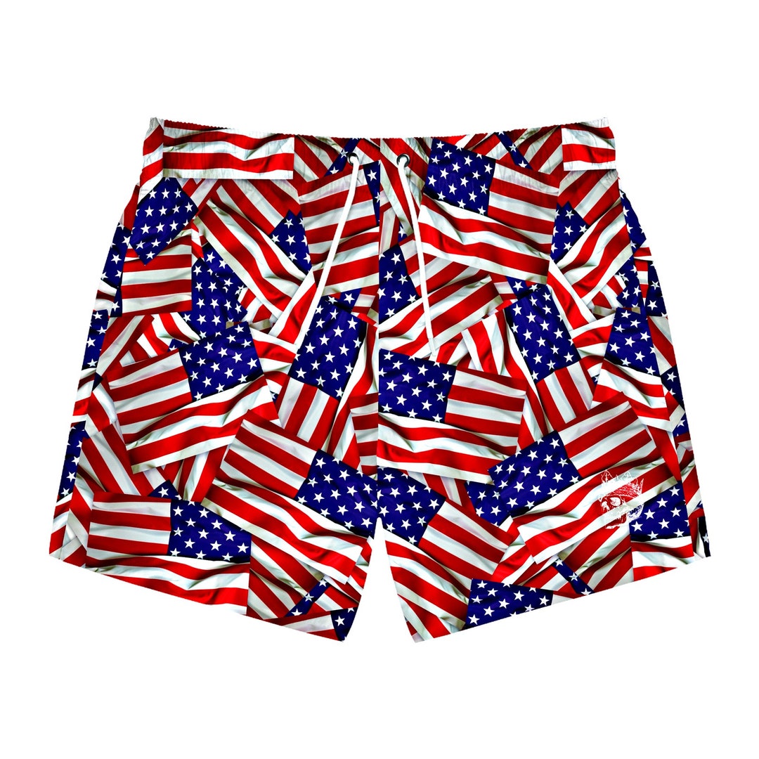 American Flag Swim Trunks for Men Patriotic 4th of July Etsy