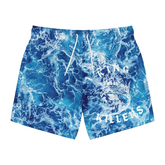 Ocean Water Pattern Adjustable Waist Summer Swimming Shorts for Men, Pool  Party Swim Trunks 5 Inch Inseam Mesh Basket Liner 