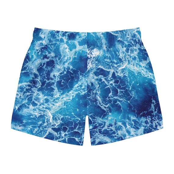 KingKillersCo Ocean Water Pattern Adjustable Waist Summer Swimming Shorts for Men, Pool Party Swim Trunks 5 inch Inseam Mesh Basket Liner